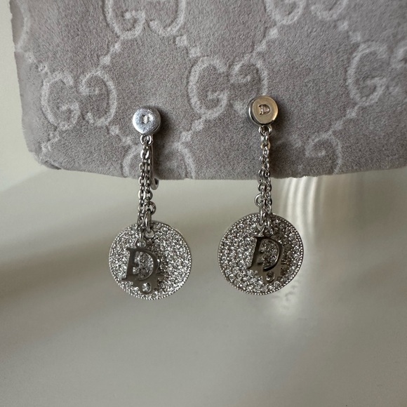 Dior Silver Crystal Drop Clip Earrings - Picture 5 of 6